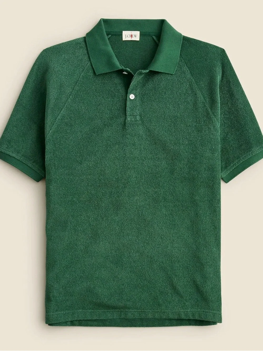 J.Crew Men's Seaboard Terry Cloth Polo Shirt Green Soft Short Sleeve, sz L